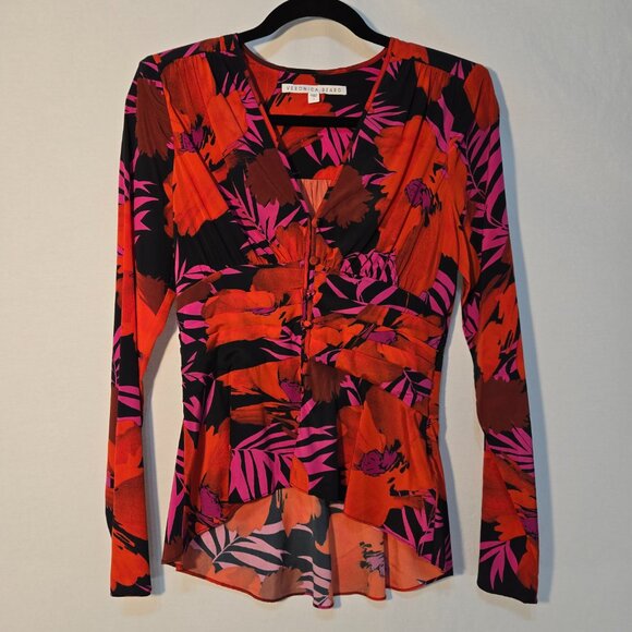 Veronica Beard Tops - VERONICA BEARD Old Money Y2K Pevero Red Floral Stretch Silk Babydoll Top Size 2.